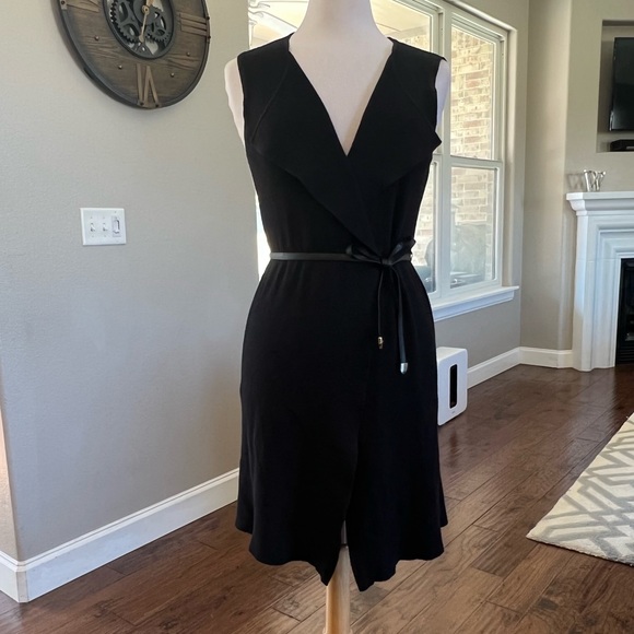 Adrianna Papell Small Black Long Cardigan Ribbed Sweater Top Belt Open Front - Picture 6 of 13